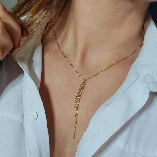 Pluvia — Collier chaîne d'or laminé et pendentif chaîné